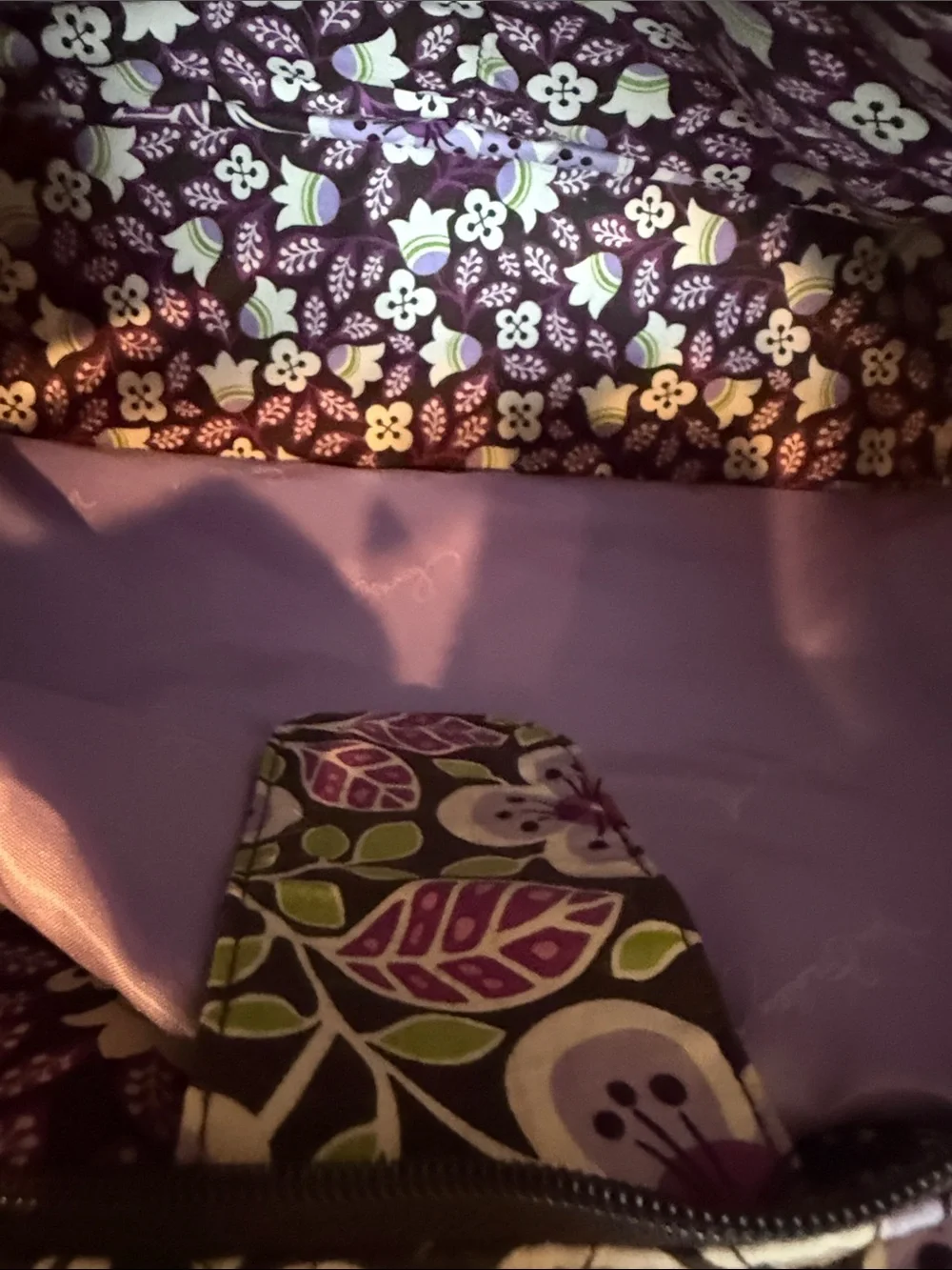 Vera Bradley Plum Crazy Quilted Floral Laptop Travel Bag Purple Green Messenger
